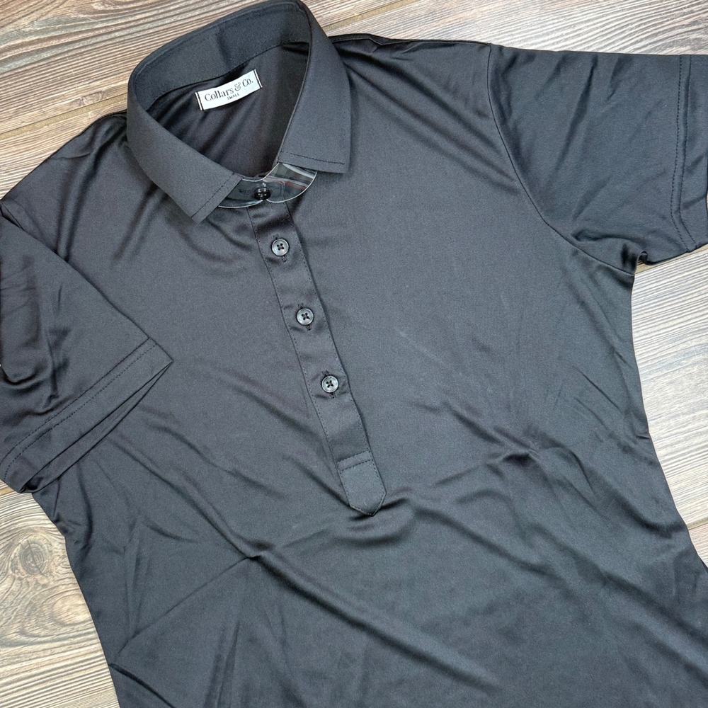 Collars & Co Womens Size Small Dress‎ Collar Polo Shirt Black Short Sleeve